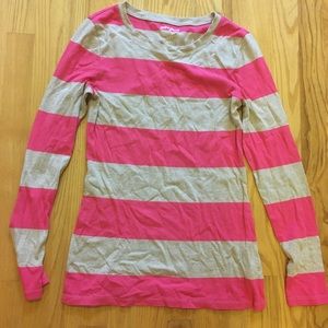 Tan and pink striped long sleeve shirt